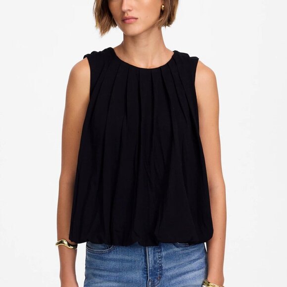 Madewell Sleeveless Crewneck Lightweight Jersey Bubble Hem Top Black Size M NWT - Picture 1 of 8
